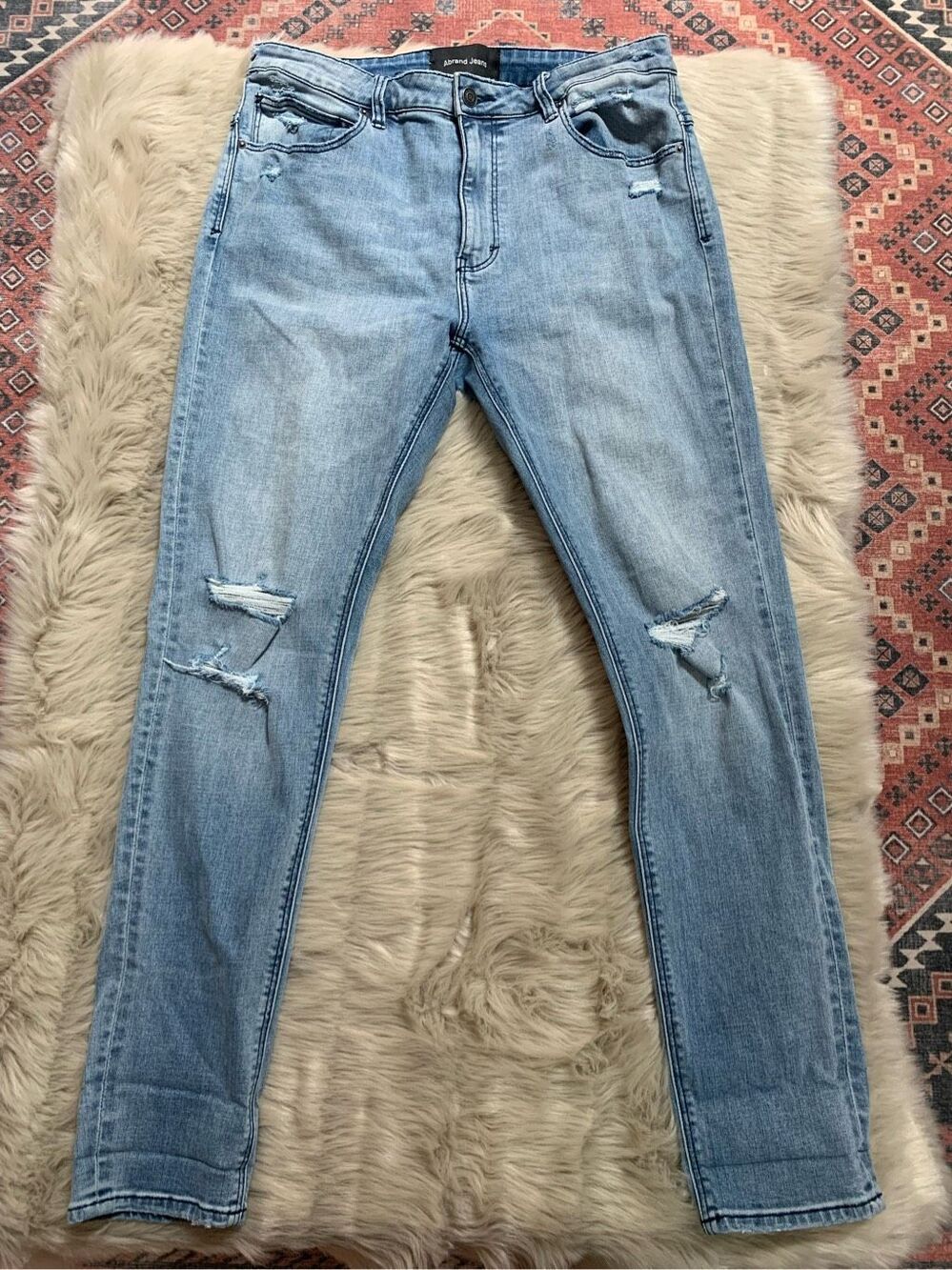 Abrand Jeans Mens 36x32 A Dropped Skinny Denim Stretch Ripped Knee
